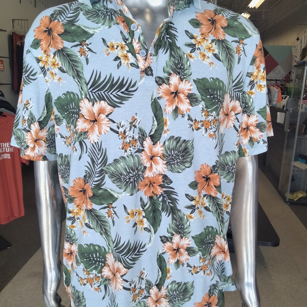 Hawaiian print polo shirt